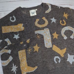 Cotton & Rye Women’s Country Cowgirl Western Sparkly Boots Sweater Size Large